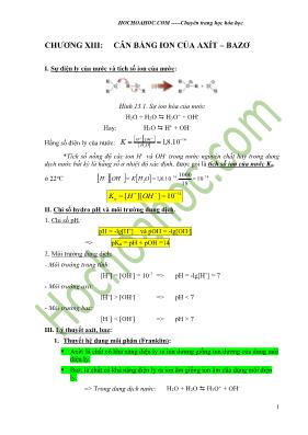 Giáo án Chương XIII Cân bằng ion của Axít  Bazơ